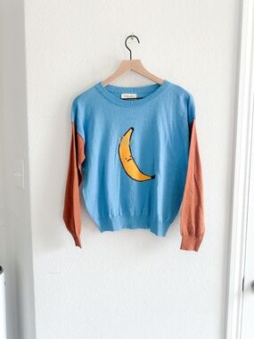 Sewing Story Korea Colorblock Sad Banana Novelty Sweater S/M